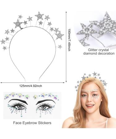 Stars Headband Star Adhesive Face Headbands Star Headbands Rhinestone for Carnival Parties Cosplay and Birthday Parties (Silver) - Buy Online on GoSupps.com