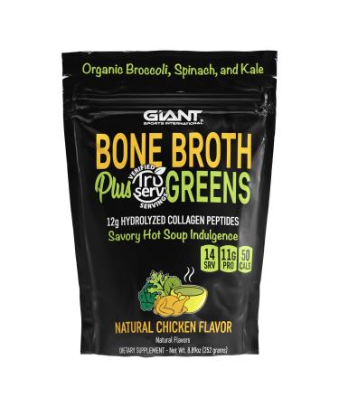 Giant Sports Bone Broth Plus Greens | Organic Super Greens Powder + Delicious Collagen Peptides Mix | Paleo and Keto Friendly | Natural Chicken Flavor 14 Servings
