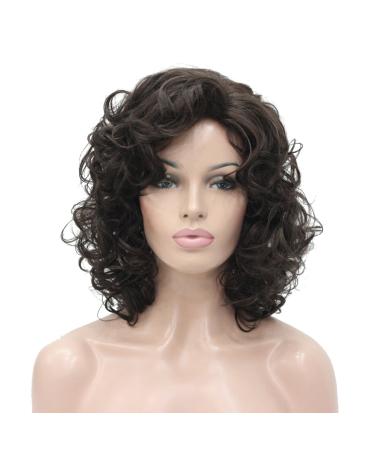 Lydell Short Length Chestnut Brown Afro Curl Full Synthetic Wig Women Wigs 6 Chestnut Brown
