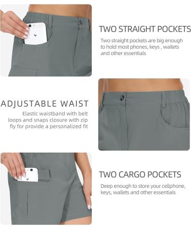 Cakulo Women's Hiking Cargo Bermuda Shorts - Quick Dry, Stretch Lounge Shorts with Zipper Pockets - Gray Large (5/7) - Buy Online on GoSupps.com