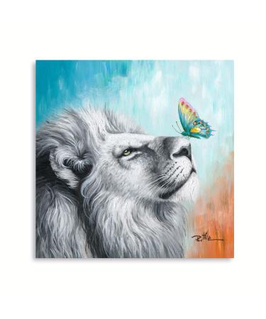 Yidepot Colourful Lion and Butterfly Wall Art: White Lion Playing with a Cute Butterfly Picture for Kids Bedroom Bathroom Wall Decor 30 x 30 cm 30x30CM Butterfly Lion