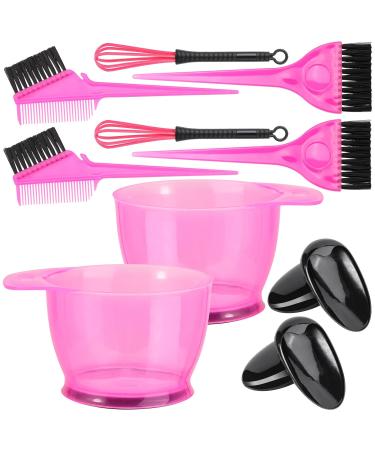 10 Pcs Professional Hair Coloring Dyeing Kit for Salon and Home, Mixing Bowl, Dye Color Brush, Ear Caps, Dye Mixer (Pink) 10 Pcs Pink