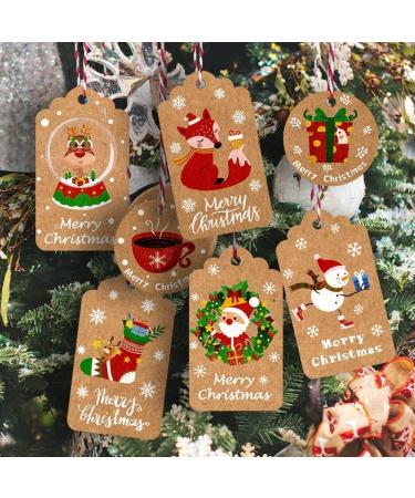 Christmas Gift Tags 50pcs Xmas Paper Labels Christmas Elements Hanging Tags Card Gift Ornament with String Style3 - Buy Online on GoSupps.com