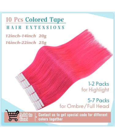 Pink Tape in Human Hair Extensions - Remy 20 Inch Hot Pink Color for Kids - 10pcs 25g - Buy Online on GoSupps.com
