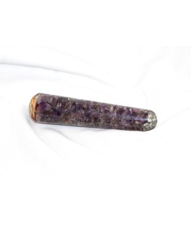 Jet Energized Amethyst Orgone Rounded End Smooth Massage Wand Gemstone Stick Energetic Copper Chokurei Reiki Holy Chembuster Cloudbuster Orgonite Antenna Pious Auspicious Sacred Geometry