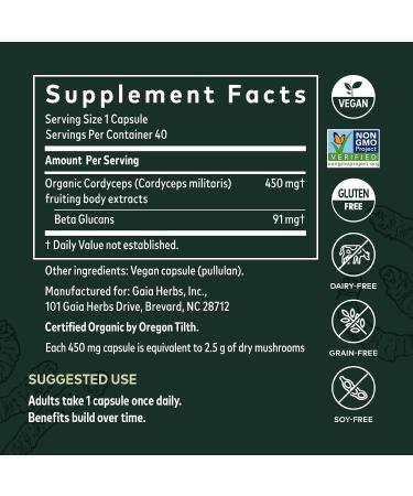Gaia Herbs Cordyceps Mushroom Energy Support Supplement - 40 Vegan Liquid Phyto-Capsules - Buy Online on GoSupps.com