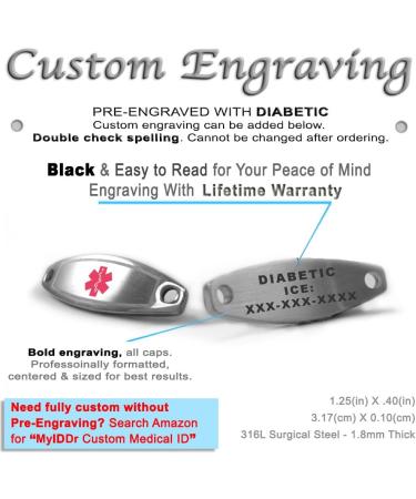 Custom Women's Diabetic Medical Bracelet - Pre-Engraved Pink Steel Mini O-Link with Wallet Card - International Shipping - Buy Online on GoSupps.com