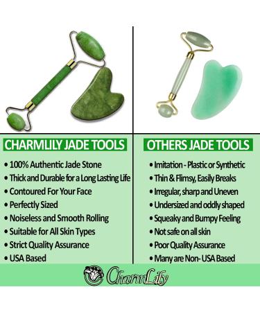 Charmlily Jade & Ice Roller + Gua Sha Massager Tool Set for Face & Eyes - Reduce Wrinkles, Puffiness, and Migraine Pain Relief - 3 in 1 Cold Facial Stone - Buy Online on GoSupps.com