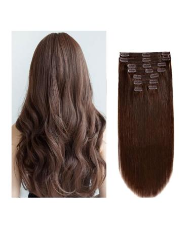 hair extensions Dark Brown Clip in Hair Extensions Real Human Hair 100% Remy Human Hair Clip in Extensions Straight Double Weft for Full Head #2 Brown best tape in hair extensions(26inches 120g) 26inches 120g
