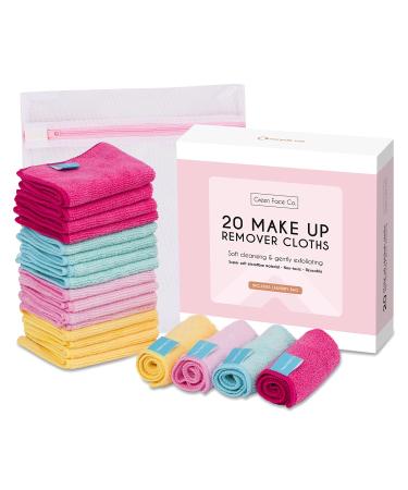 Green Face Co 20 Microfibre Makeup Remover Wipes with Laundry Bag | Pack of 20cm x 20cm Reusable Soft Facial Cloths for Beauty Routine | Perfect Make Up Removing Towel or Cleansing Cloth - Buy Online on GoSupps.com