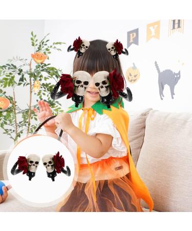 LALAFINA 1 Pair Sheep Horn Hair Clips Skull Rose Flower Hairpin Skeleton Flower Hair Clip Gothic Devil Horn Barrettes for Halloween Cosplay Photograph Props - Buy Online on GoSupps.com