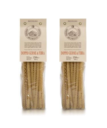 Morelli Mafalda Pasta High Fiber Mafaldine Pasta (Ricciolina Pasta) with Bran - Reginette Pasta with Double Wheat Germ - Imported Pasta from Italy 8.8oz / 250g (Pack of 2) 8.8 Ounce (Pack of 2)