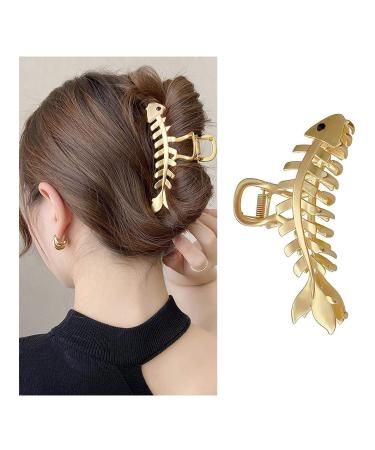 1PCS Large Metal Hair Jaw Clamps Fish Bone Shape Hair Clip Gold Metal Hair Claw Clip Nonslip Hair Clamps Crab Geometric Hair Clamp Design Big Jaw Clips Vintage Hair Pins Fashion Hair Accessories For Women (A-gold)