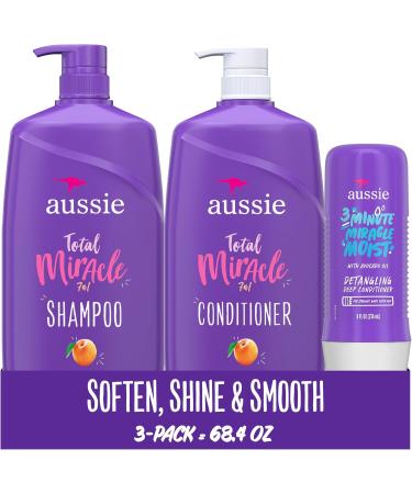 Aussie Total Miracle Shampoo Conditioner and 3 Minute Miracle Treatment Bundle Pack & Deep Conditioner for Dry Hair with Avocado and Jojoba Oil 3 Minute Miracle Moist Paraben Fr - Buy Online on GoSupps.com