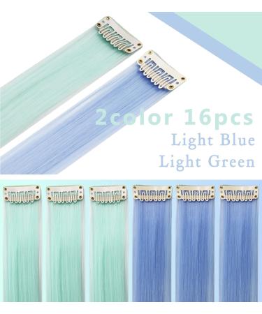 Rhyme 21 Light Green & Sky Blue Clip-in Hair Extensions - 16 PCS Straight Fashion Hairpieces for Party Highlights - Girls Hair Accessories - Buy Online on GoSupps.com