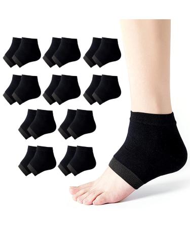 Rishaca Moisturizing Gel Socks Repair Cracked Heels Treatment, Dry Foot Skin Open Toe Silicone Sock for Spa, Day Night Care for Women (10 Pair/Black) 10 Women Black