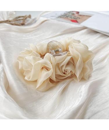 Strong Grip Hair Claw Women Chiffon Rose Flower Decor Clip Anti-slip Cross Teeth with Large for Functional Beige - Buy Online on GoSupps.com