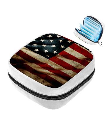 GIAPB Sanitary Napkin Storage Bag Period Bag Tampon Bag Makeup Bag Pad Pouch Vintage American Flag Pattern Color3679