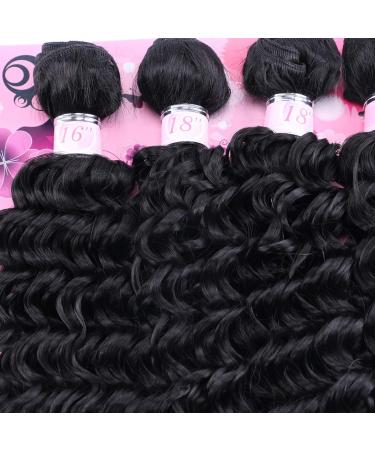 Frelyn Deep Wave Curly Synthetic Hair Weave Bundles 16-20 Inches Black - 4 Pack | High Heat Resistant Soft Fiber - Buy Online on GoSupps.com