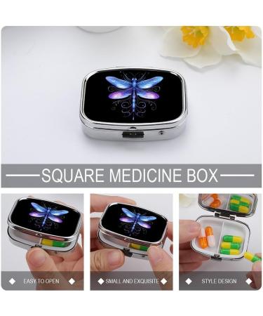Buy Blue Dragonfly Square Pill Box | 2 Compartment Portable Organizer for Vitamins & Medication - International Shipping Available - Buy Online on GoSupps.com