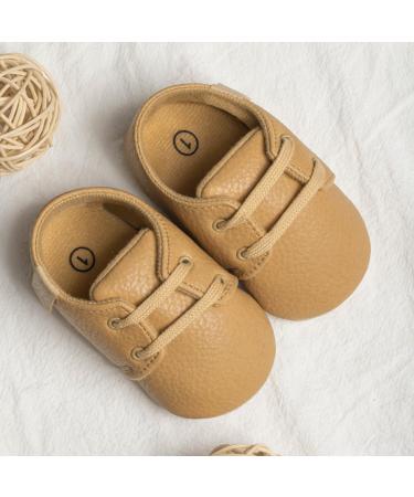 Baby First Walking Shoes Sneakers | Anti-Slip Oxford Loafer Flats | Toddler PU Leather Shoes (0-6 Months) - Brown - Buy Online on GoSupps.com