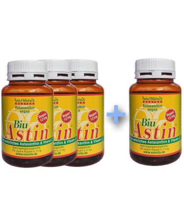 Astaxanthin - from Hawaii - 3+1 free biuastin 100 capsules with 12 mg natural astaxanthin - The original Ivarssons Biuastin 76 pieces (4 Pack)