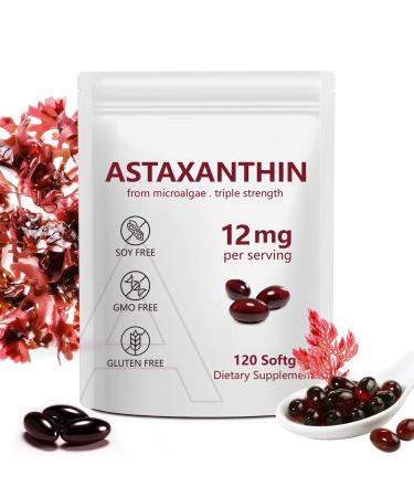 Astaxanthin Supplements 12mg 120 Softgels Premium Astaxanthin Antioxidant Supplements Triple Strength Skin Vitamins with Antioxidant Activity Supports Eye Joint Brain Heart & Immune System (1) (1)