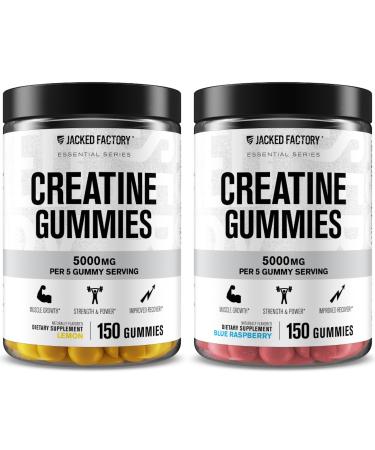 Jacked Factory Creatine Monohydrate Gummies 5g Daily Dose (1g per Gummy) - Creatine Gummy for Men and Women Vegan-Friendly Travel-Friendly Third-Party Tested - 150 Gummies Blue Raspberry & Lemon