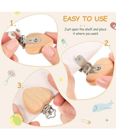 15-Piece Wood Pacifier Clips Set - DIY Beech Wooden Clip Holder for Teething Baby with Star, Heart, and Moon Designs - Buy Online on GoSupps.com