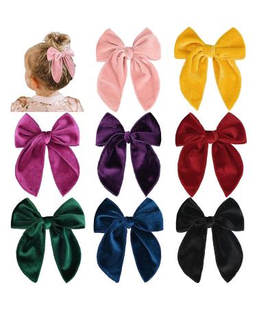 8PCS Large Velvet Hair Bow for Toddler Girls Handmade Bow Hair Accessories for Little Babies Children