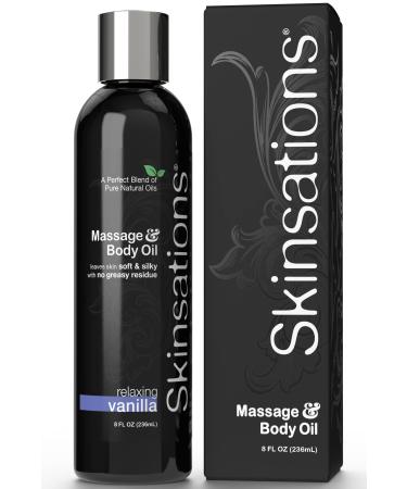 Skinsations - Massage & Body Oil - Vanilla 8oz | Soothing Blend of Edible Sweet Almond, Fractionated Coconut, Grape Seed & Jojoba Oils with an Enticing Vanilla Scent 8 Fl Oz (Pack of 1)