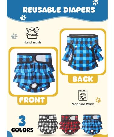 Peton Reusable Dog Diapers - 3 Pack | Hygienic & Washable Dog Diapers for Bitches | Adjustable Fit with Boost Pads for Period & Urinary Incontinence (Large) - Blue & Gray - Buy Online on GoSupps.com