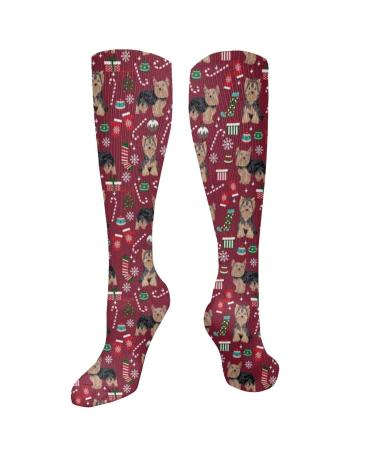Yorkie Christmas Dog Christmas Dogs Yorkshire Terrier Dogs compression socks for women & men circulation 15-20 mmHg is the best support for sporty running cycling