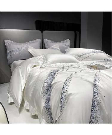 Embroidery Satin 1200TC 100% Egyptian Cotton Luxury Bedding Set Chic Duvet Cover Set Quilt Cover Bed Sheet Set Pillowcases Bedding Set (Beige King 220X240cm 4pcs) - Buy Online on GoSupps.com