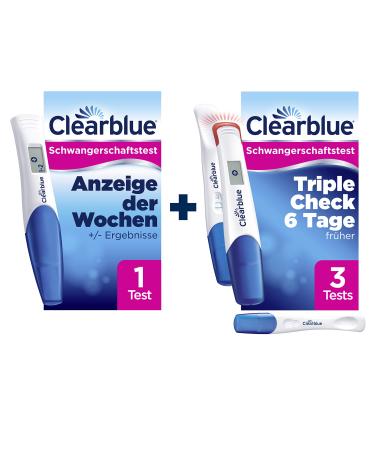 Clearblue pregnancy test combination pack (1x digital with weekly determination 25 miu/ml 1x digital 10miU/ml 2x visual) early swear test/breakfast tests results 6 days earlier 2 digital + 2 visual