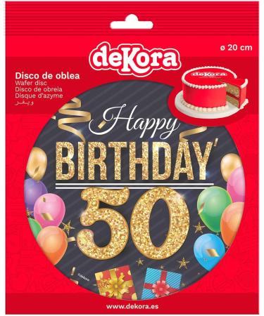Dekora Happy 50 Birthday Wafer Disc for Cake Edible Cake Topper for Birthday Cake Round 20 CM - Buy Online on GoSupps.com