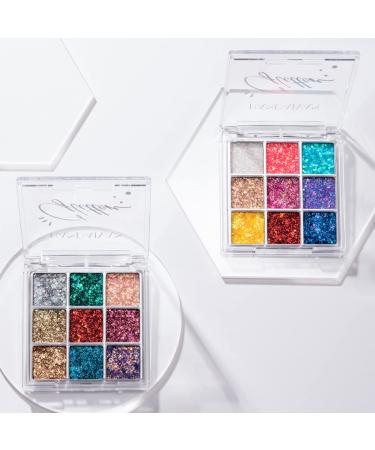 9 Colors Bright Glitter Eyeshadow Palette - Long Lasting & Waterproof Shimmer for Eyes, Lips, Face - NICEFACE (Set 02) - Buy Online on GoSupps.com