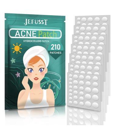 Jefusst Pimple Patch 4 Sizes 210 Counts Hydrocolliod Acne Patch for Face Invisible Zit Patch with Tea Tree Oil & Calendula Oil Blemish Patch Vegan and Cruelty Free
