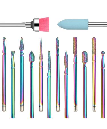 14 Pcs Nail Drill Bits for Gel Nails 3/32 Inch Efile Diamond Cuticle Nail File Bit Acrylic Nail Gel Polish Remover Tool for Nail Drill Efile Professional Electric Nail File Machine for Nail Salon Home