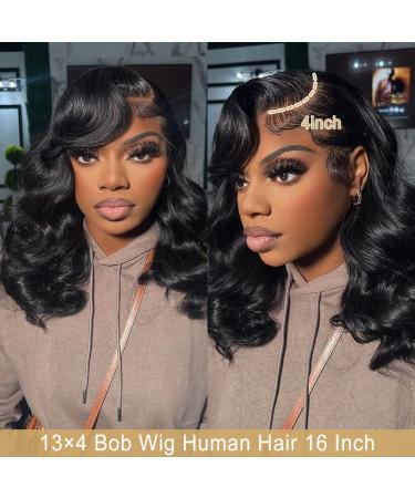 Short Wavy Bob Lace Front Human Hair Wig - 12 Inch Natural Black | Pre Plucked with Baby Hair | 13x4 HD Transparent 150% Density | Natural Color Loose Wave Wig for Women - Buy Online on GoSupps.com