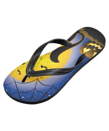 Mnsruu Halloween Cat Pumpkin Moon Flip Flops | Stylish Slippers for Men & Women - XXL Size for Home Spa & Travel - Buy Online on GoSupps.com
