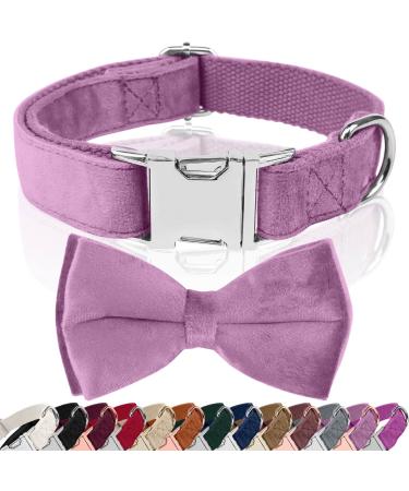 Asvin dog collar velvety with removable dog fly soft and comfortable dog collar multi -color velvety dog collar for weddings birthdays parties etc. XL light purple