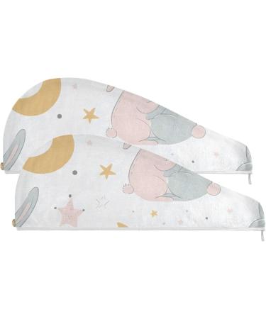 Rabbit The Moon Hair Towel 2 Pack - Super Absorbent Quick Dry Hair Turbans for Women & Girls - Buy Online on GoSupps.com