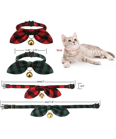 Christmas Cat Collar 2 Pack - Cute Plaid Patterns with Bell and Bow Tie | Adjustable Safety Kitten Collar 8'' to 12 - Buy Online on GoSupps.com