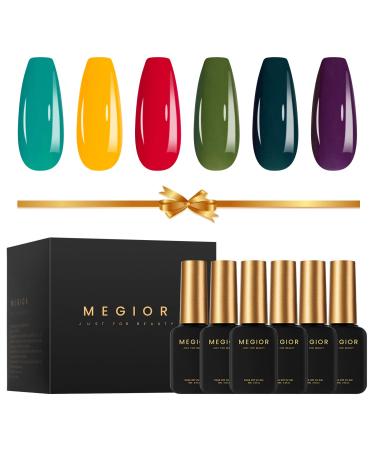 MEGIOR Gel Nail Polish Set Classic Neon Gel Polish Kit Series 6 Colors Soak Off Gel Polish 8 Ml Each Bottle with Gifts Box Spring Summer Holiday Gel Nail Polish Gift Present Suitable for Girlfriend and Wife Nail Salon DIY at Home Nail Art