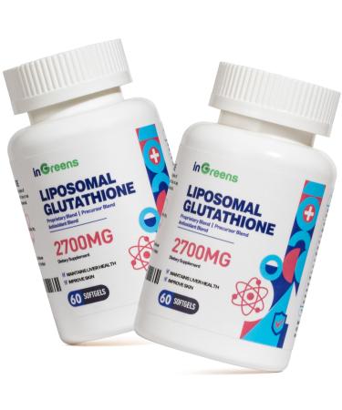 2700 MG Liposomal Glutathione Supplement Max Absorption Active Form L Glutathione reductase (GSH) with Hyaluronic Acid Resveratrol Powerful Antioxidant Health Aging 120 Softgels 60 Count (Pack of 2)