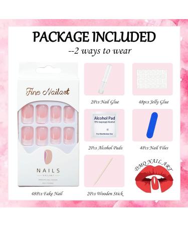48Pc French False Nails with Glue: Short Medium Nude Pink Full Cover Fake Nail Tips - Manicure Tools Included for Women and Girls - Buy Online on GoSupps.com