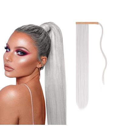 JJstar 70 cm Long Straight Ponytail Hairpiece Synthetic Hair Extension Braid Extension for Women Girls (Platinum Blonde)