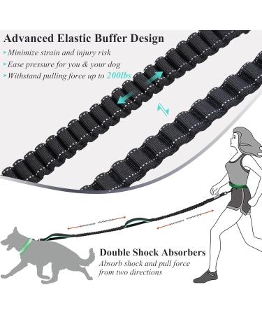 Vivaglory Reflective Waist Dog Leash | Free-Handed Bungee Leash for Medium & Large Dogs | Double Padded Handles | Perfect for Jogging & Training | Adjustable Waist 65-112cm - Black/Turquoise - Buy Online on GoSupps.com