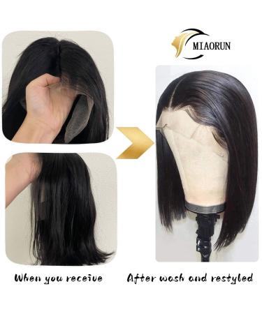 MIAORUN 10 Inch Bob Wig Human Hair Straight | HD Lace Front 150% Density Brazilian Glueless Wigs for Black Women | Pre Plucked with Baby Hair - Natural Color - Buy Online on GoSupps.com